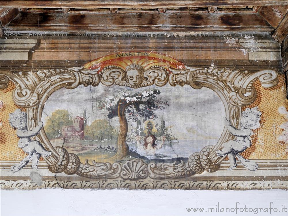 Benna (Biella, Italy) - Fresco depicting an allegory of avarice in the Castle